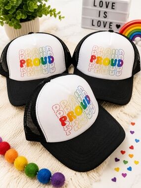 NWT Pride Trucker Hat Bundle x3 Rainbow LGBTQ Snapback Mesh Caps Adult
